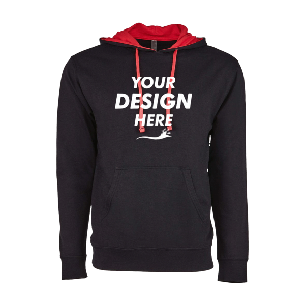 Next Level Apparel Unisex Laguna Hoodie Sweatshirt, Black / Red, Front view, Mockup
