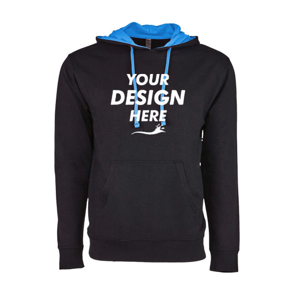 Next Level Apparel Unisex Laguna Hoodie Sweatshirt, Black / Turquoise, Front view, Mockup
