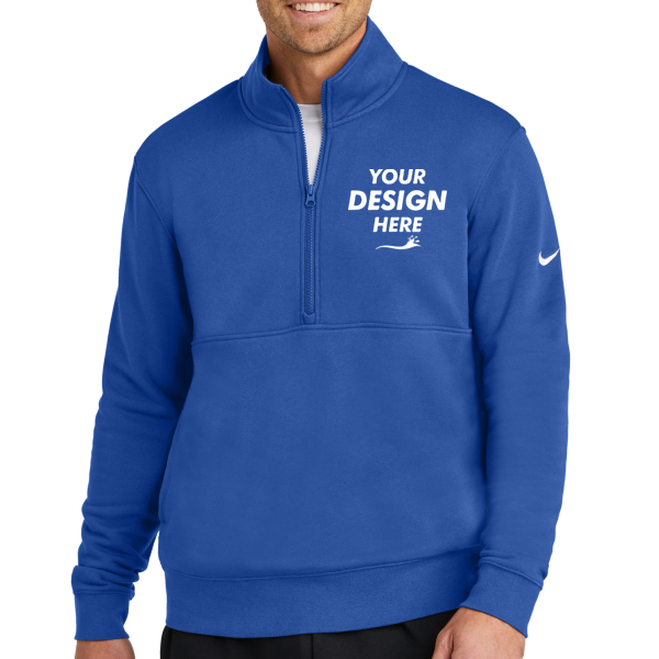 Nike Club Fleece Sleeve Swoosh 1/2 Zip, Game Royal, Front view, Mockup