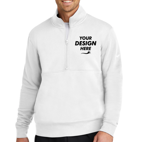 Nike Club Fleece Sleeve Swoosh 1/2 Zip, White, Front view, Mockup