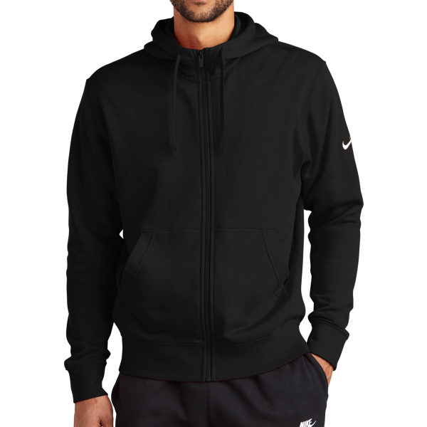 Nike Club Fleece Sleeve Swoosh Full Zip Hoodie, Black, Front view