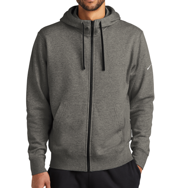 Nike Club Fleece Sleeve Swoosh Full Zip Hoodie, Charcoal Heather, Front view