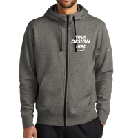 Nike Club Fleece Sleeve Swoosh Full Zip Hoodie, Charcoal Heather, Front view, Mockup
