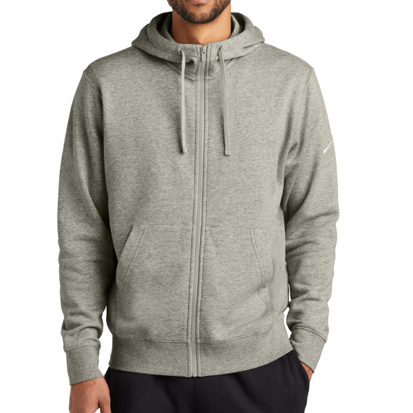 Nike Club Fleece Sleeve Swoosh Full Zip Hoodie, Dark Grey Heather, Front view