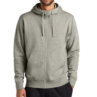 Nike Club Fleece Sleeve Swoosh Full Zip Hoodie, Dark Grey Heather, Front view