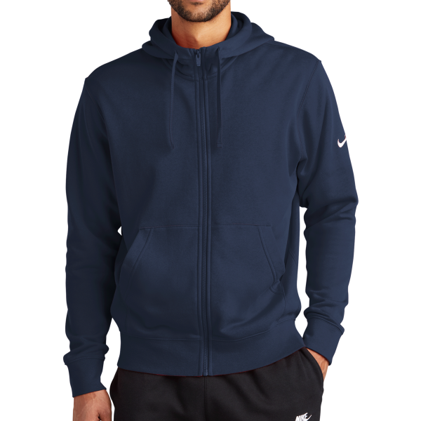 Nike Club Fleece Sleeve Swoosh Full Zip Hoodie, Midnight Navy, Front view
