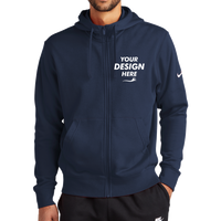 Nike Club Fleece Sleeve Swoosh Full Zip Hoodie, Midnight Navy, Front view, Mockup
