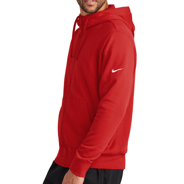 Nike Club Fleece Sleeve Swoosh Full Zip Hoodie, University Red, Left Sleeve view