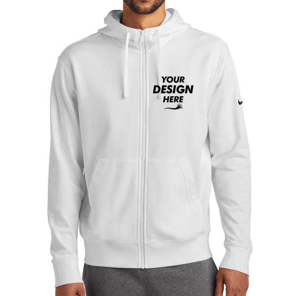 Nike Club Fleece Sleeve Swoosh Full Zip Hoodie, White, Front view, Mockup