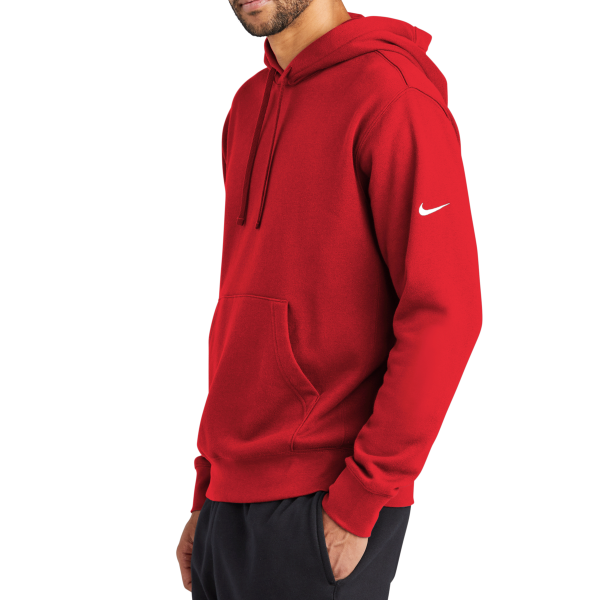 Nike Club Fleece Sleeve Swoosh Pullover Hoodie, University Red, Left Sleeve view