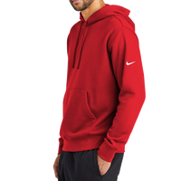 Nike Club Fleece Sleeve Swoosh Pullover Hoodie, University Red, Left Sleeve view
