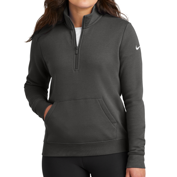 Nike Women's Club Fleece Sleeve Swoosh 1/2 Zip, Anthracite, Front view