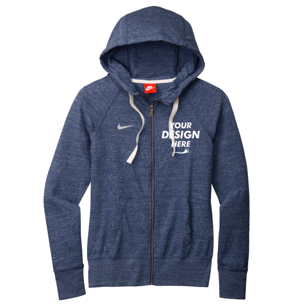 Nike Women's Gym Vintage Full Zip Hoodie, Team Navy, Front view, Mockup
