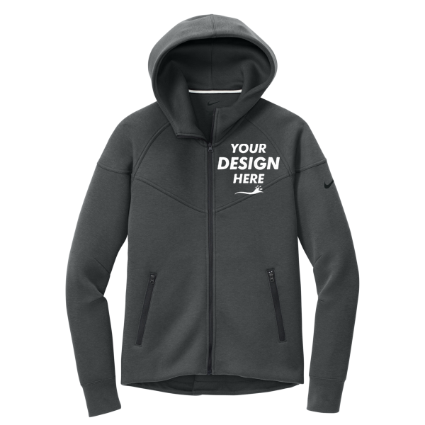 Nike Women's Tech Fleece Full Zip Hoodie, Anthracite Heather, Front view, Mockup