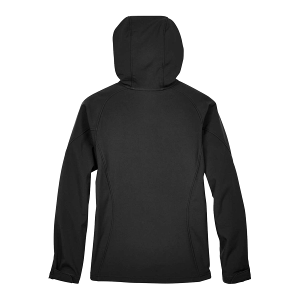 North End Women's Prospect Two-Layer Fleece Bonded Soft Shell Hooded Jacket, Black, Back view