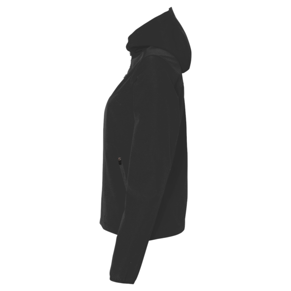 North End Women's Prospect Two-Layer Fleece Bonded Soft Shell Hooded Jacket, Black, Left Sleeve view