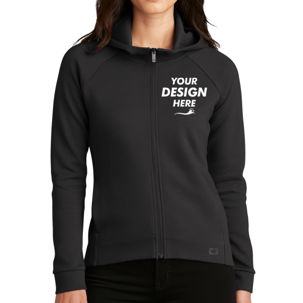 OGIO Women's Bolt Full Zip Hoodie, Blacktop, Front view, Mockup