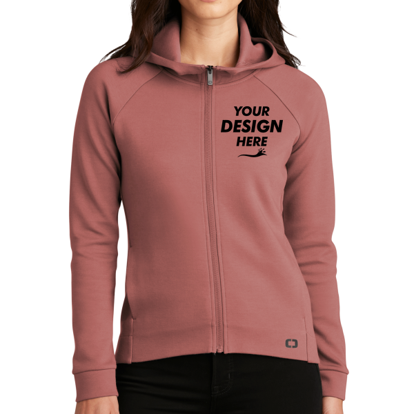 OGIO Women's Bolt Full Zip Hoodie, Deep Rose, Front view, Mockup