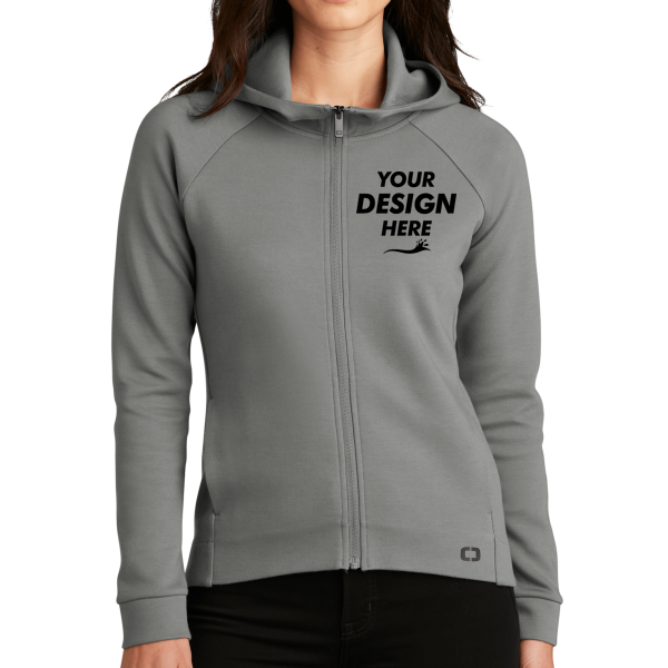 OGIO Women's Bolt Full Zip Hoodie, Turbo Grey, Front view, Mockup