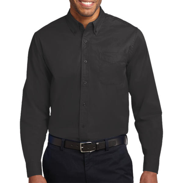 Port Authority Long Sleeve Easy Care Shirt, Black / Light Stone, Front view