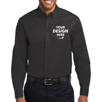 Port Authority Long Sleeve Easy Care Shirt, Black / Light Stone, Front view, Mockup