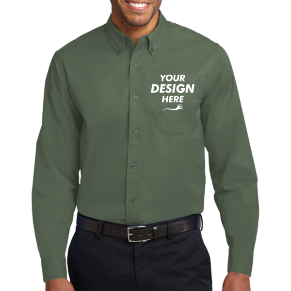 Port Authority Long Sleeve Easy Care Shirt, Clover Green / Clover Green, Front view, Mockup