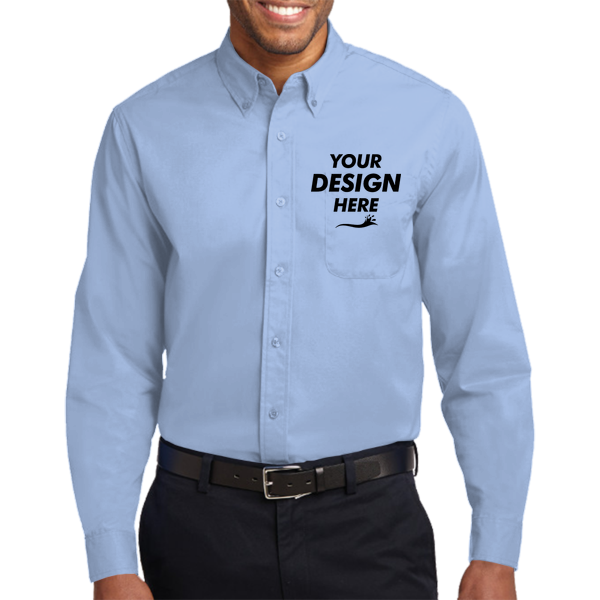 Port Authority Long Sleeve Easy Care Shirt, Light Blue / Light Stone, Front view, Mockup