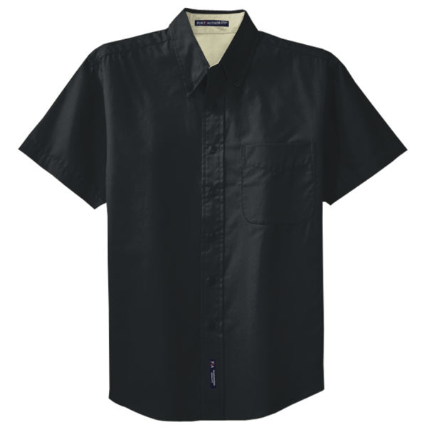 Port Authority Short Sleeve Easy Care Shirt, Black / Light Stone, Front view