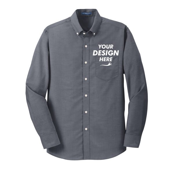 Port Authority SuperPro Oxford Shirt, Black, Front view, Mockup