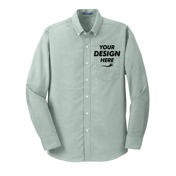 Port Authority SuperPro Oxford Shirt, Green, Front view, Mockup