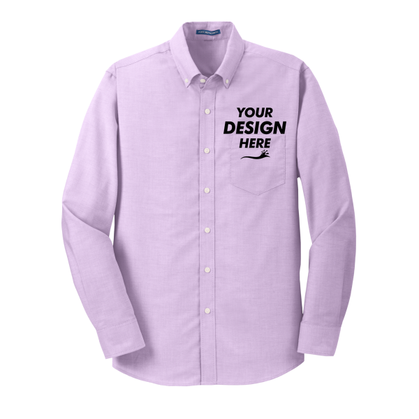 Port Authority SuperPro Oxford Shirt, Soft Purple, Front view, Mockup
