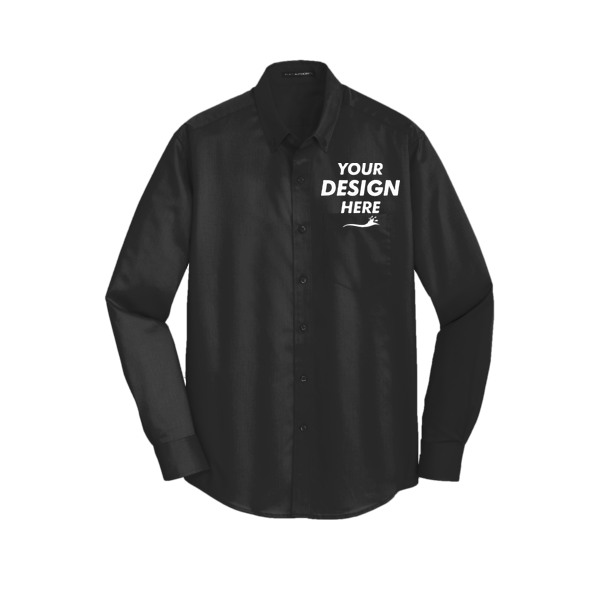 Port Authority SuperPro Twill Shirt, Black, Front view, Mockup