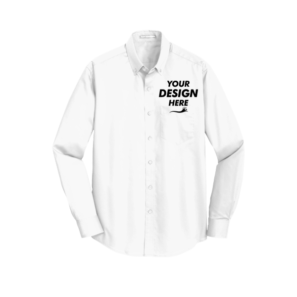 Port Authority SuperPro Twill Shirt, White, Front view, Mockup