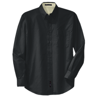 Port Authority Tall Long Sleeve Easy Care Shirt, Black / Light Stone, Front view