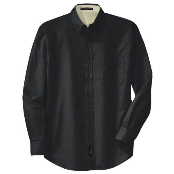Port Authority Tall Long Sleeve Easy Care Shirt, Black / Light Stone, Front view