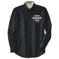 Port Authority Tall Long Sleeve Easy Care Shirt, Black / Light Stone, Front view, Mockup
