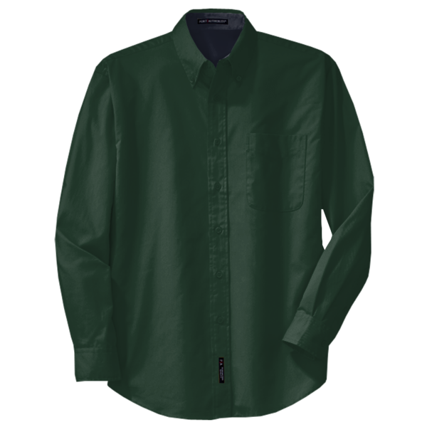 Port Authority Tall Long Sleeve Easy Care Shirt, Dark Green / Navy, Front view