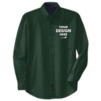 Port Authority Tall Long Sleeve Easy Care Shirt, Dark Green / Navy, Front view, Mockup