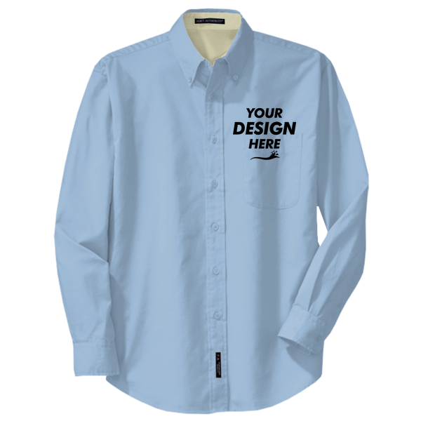 Port Authority Tall Long Sleeve Easy Care Shirt, Light Blue / Light Stone, Front view, Mockup
