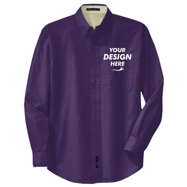 Port Authority Tall Long Sleeve Easy Care Shirt, Purple / Light Stone, Front view, Mockup