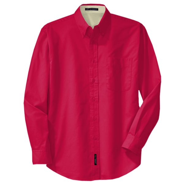 Port Authority Tall Long Sleeve Easy Care Shirt, Red / Light Stone, Front view