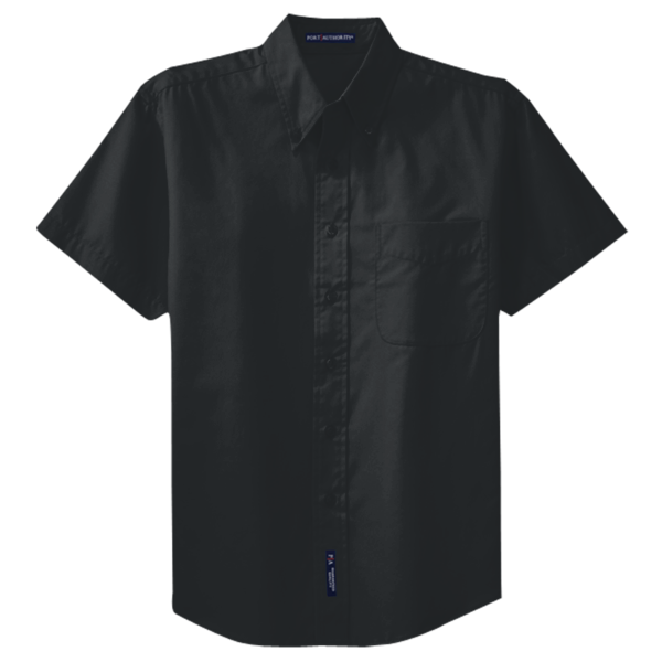 Port Authority Tall Short Sleeve Easy Care Shirt, Black / Light Stone, Front view
