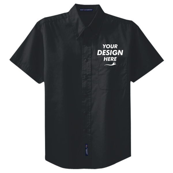 Port Authority Tall Short Sleeve Easy Care Shirt, Black / Light Stone, Front view, Mockup