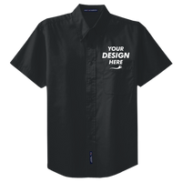 Port Authority Tall Short Sleeve Easy Care Shirt, Black / Light Stone, Front view, Mockup