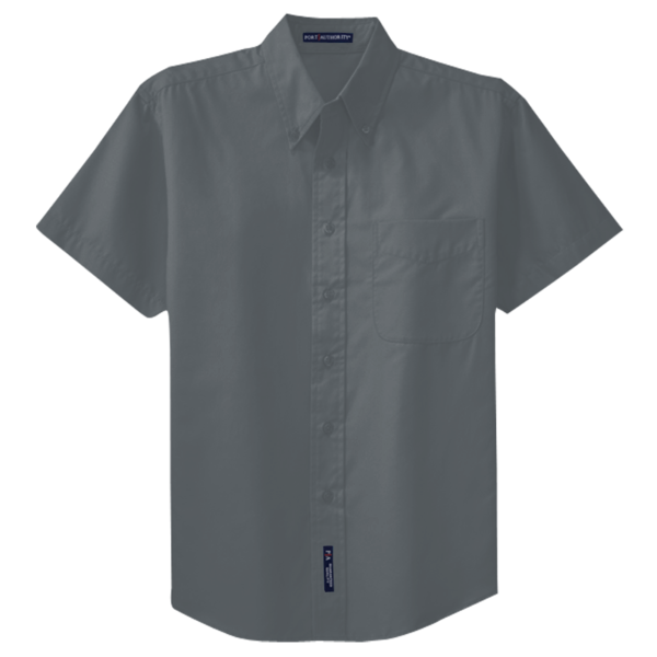 Port Authority Tall Short Sleeve Easy Care Shirt, Steel Grey / Light Stone, Front view