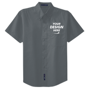 Port Authority Tall Short Sleeve Easy Care Shirt, Steel Grey / Light Stone, Front view, Mockup