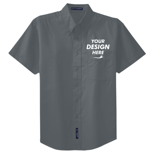 Port Authority Tall Short Sleeve Easy Care Shirt, Steel Grey / Light Stone, Front view, Mockup