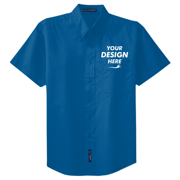 Port Authority Tall Short Sleeve Easy Care Shirt, Strong Blue / Strong Blue, Front view, Mockup