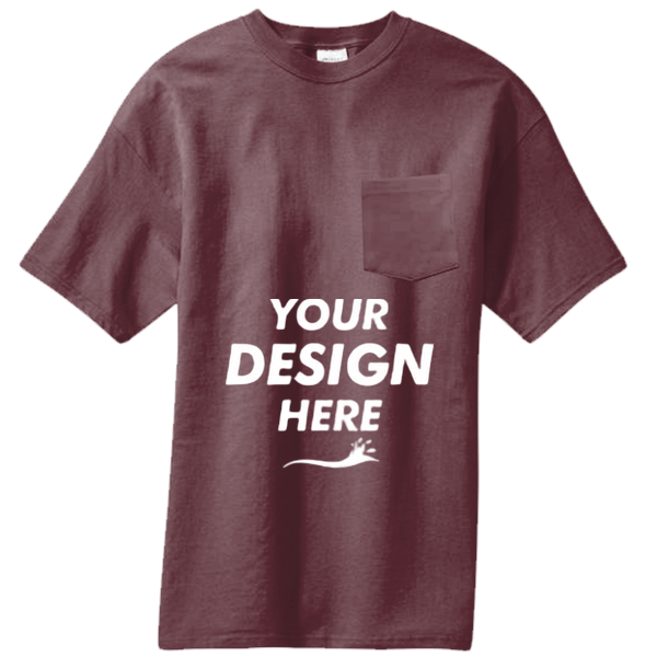 Port & Co Core Blend Pocket Tee, Athletic Maroon, Front view, Mockup