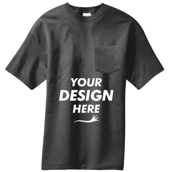 Port & Co Core Blend Pocket Tee, Jet Black, Front view, Mockup